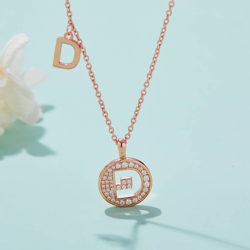 D pendant S925 silver plated rose gold Moissanite diamond light luxury letter necklace
